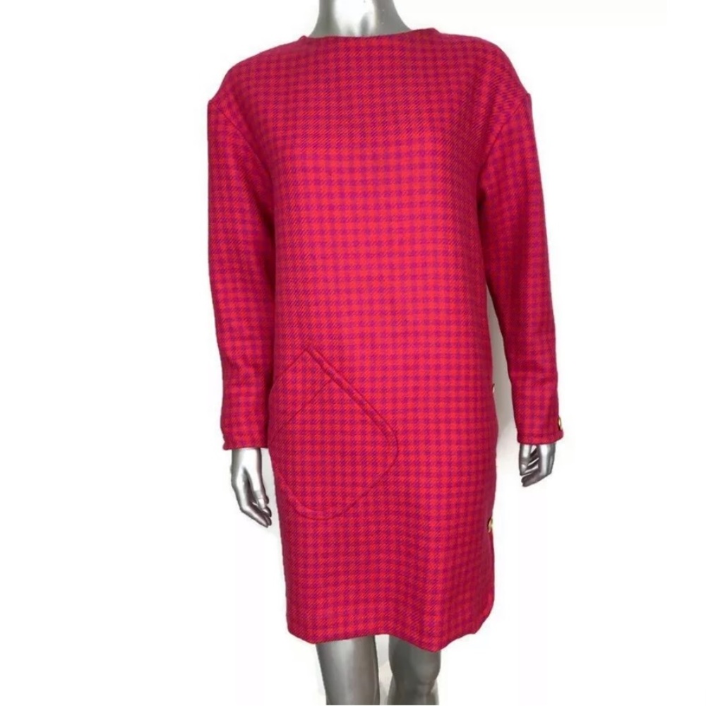 Vintage Bill Blass Checked 100% Wool Shift Dress 4